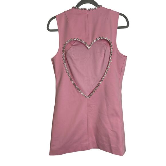 Area Crystal Embellished Heart Cut-Out Back Mini Dress Sleeveless Powder Pink M - Picture 4 of 10